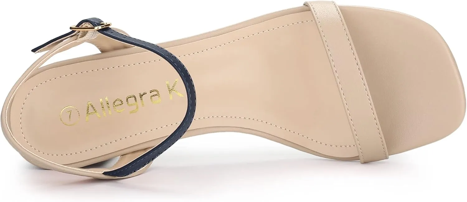 Allegra K Women's Slingback Buckle Chunky Heels Two-Tone Sandals
