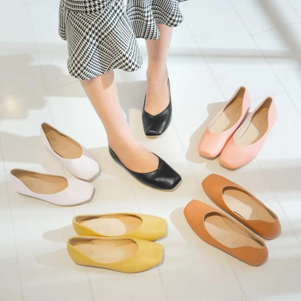 Ballet Flats for Womens Girls Square Toe Comfortable Slip On Soft Walking Loafers Dress Shoes