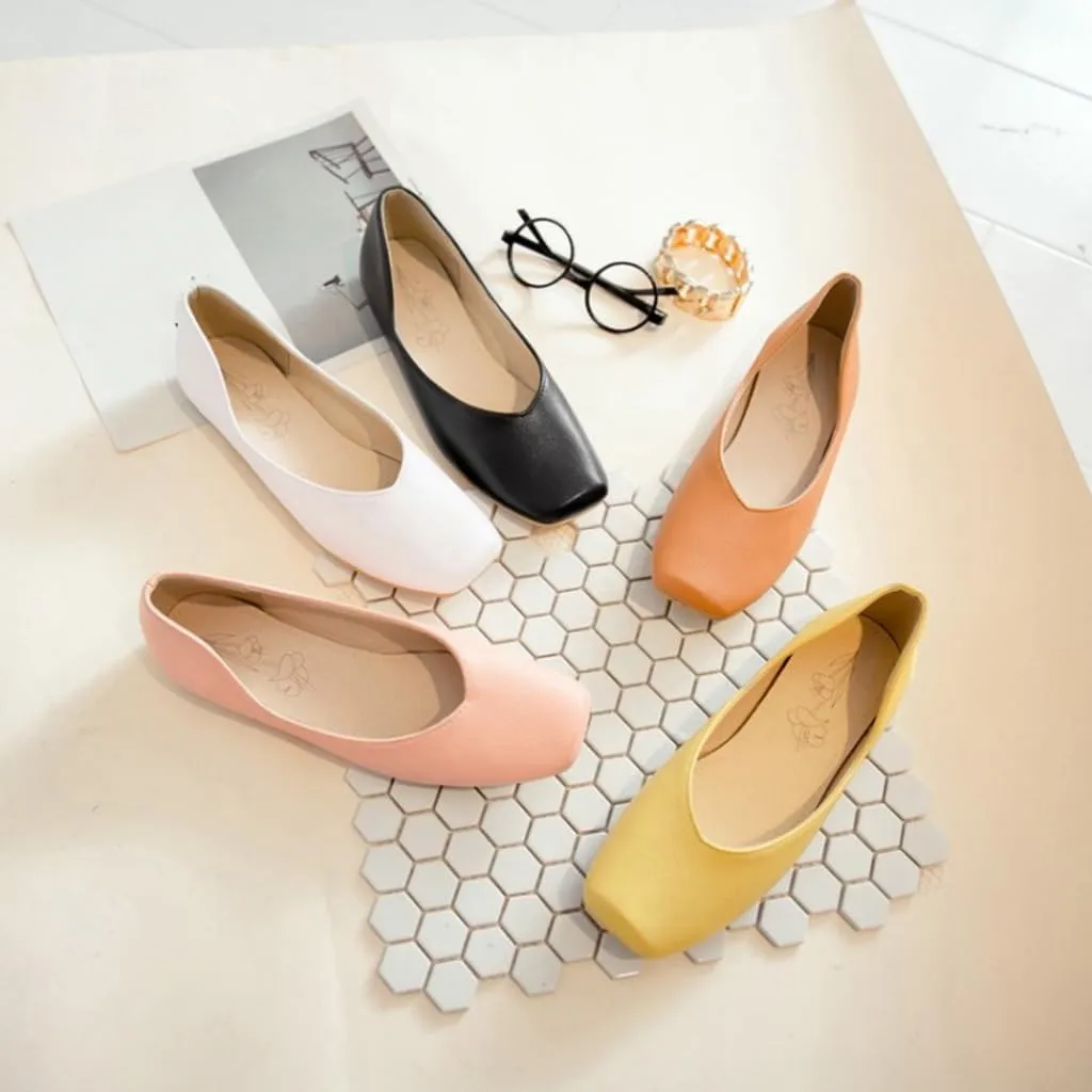 Ballet Flats for Womens Girls Square Toe Comfortable Slip On Soft Walking Loafers Dress Shoes