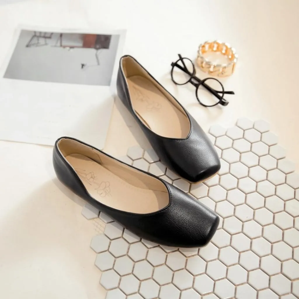 Ballet Flats for Womens Girls Square Toe Comfortable Slip On Soft Walking Loafers Dress Shoes