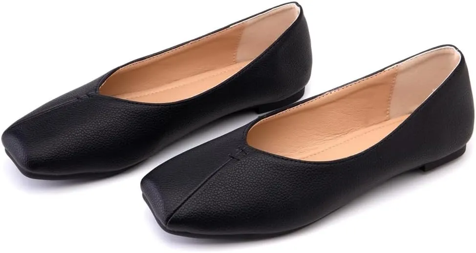 Ballet Flats for Womens Girls Square Toe Soft Comfortable Slip On Ballerina Walking Loafers Dress Shoes
