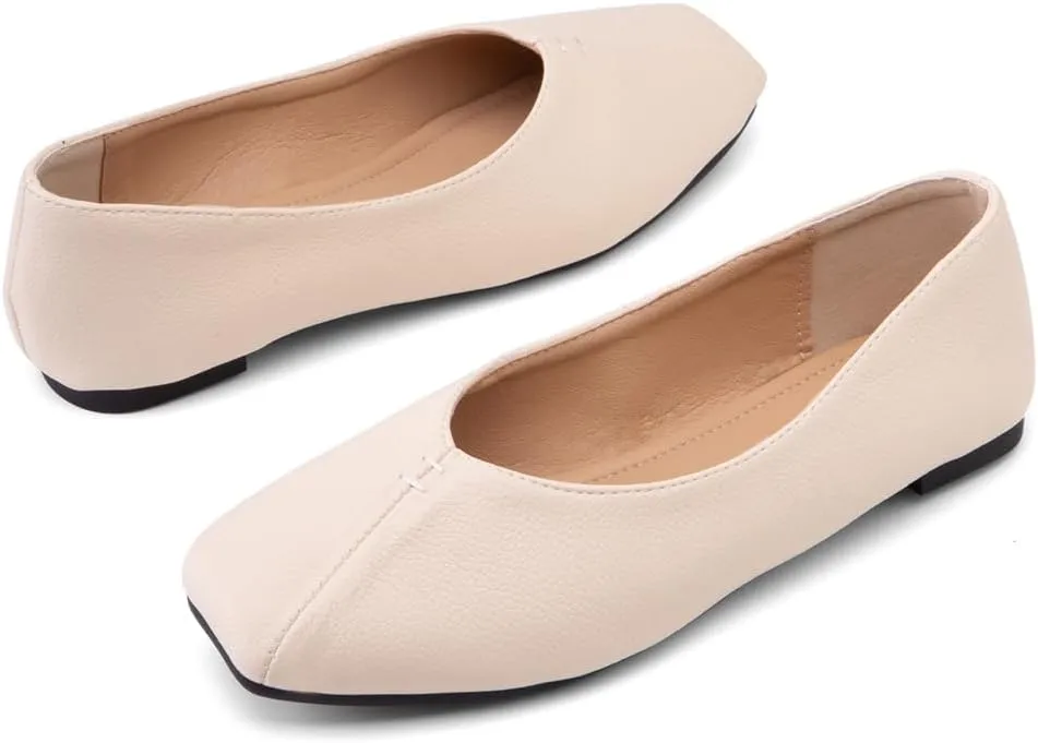 Ballet Flats for Womens Girls Square Toe Soft Comfortable Slip On Ballerina Walking Loafers Dress Shoes