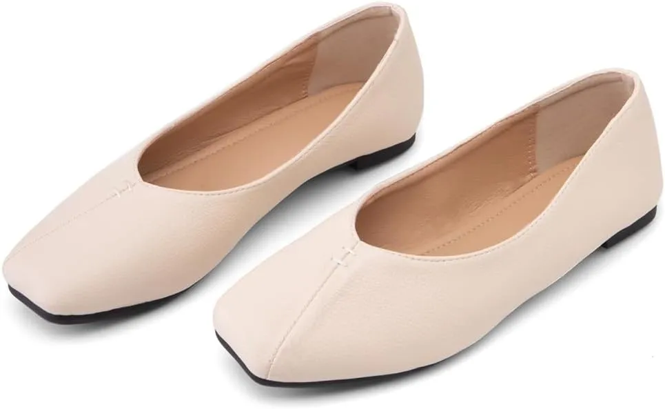 Ballet Flats for Womens Girls Square Toe Soft Comfortable Slip On Ballerina Walking Loafers Dress Shoes