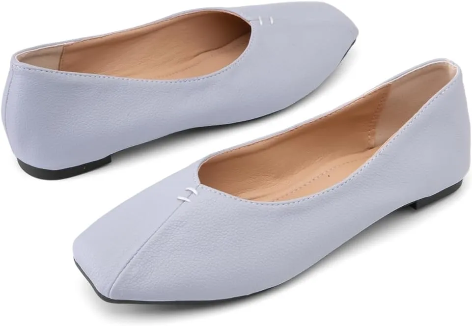 Ballet Flats for Womens Girls Square Toe Soft Comfortable Slip On Ballerina Walking Loafers Dress Shoes