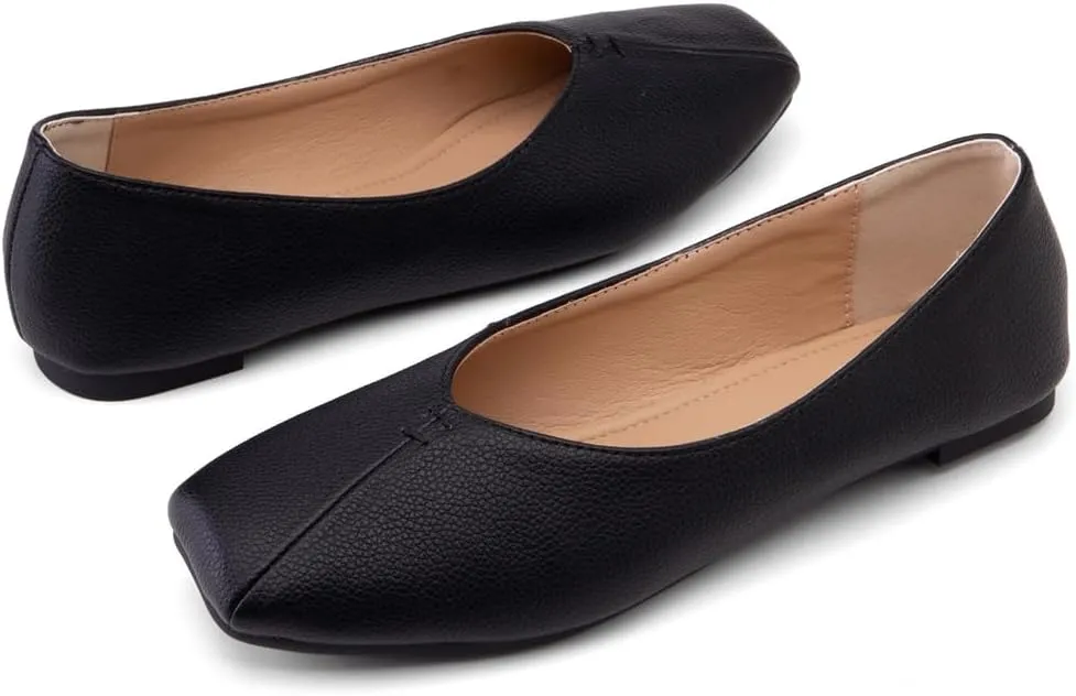 Ballet Flats for Womens Girls Square Toe Soft Comfortable Slip On Ballerina Walking Loafers Dress Shoes