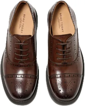 BEAU TODAY Women's Oxfords Dress Shoes, Leather Lace-Up Oxfords for Women, Comfortable Formal Cap Toe Business Casual Non Slip Office Driving Oxfords Shoes