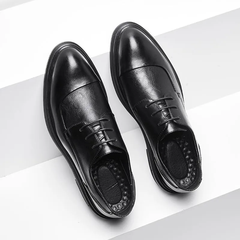 Black Retro Brogue Shoes for Men Fashionable Formal Business Oxford Shoes Mens Waterproof Dress Shoes