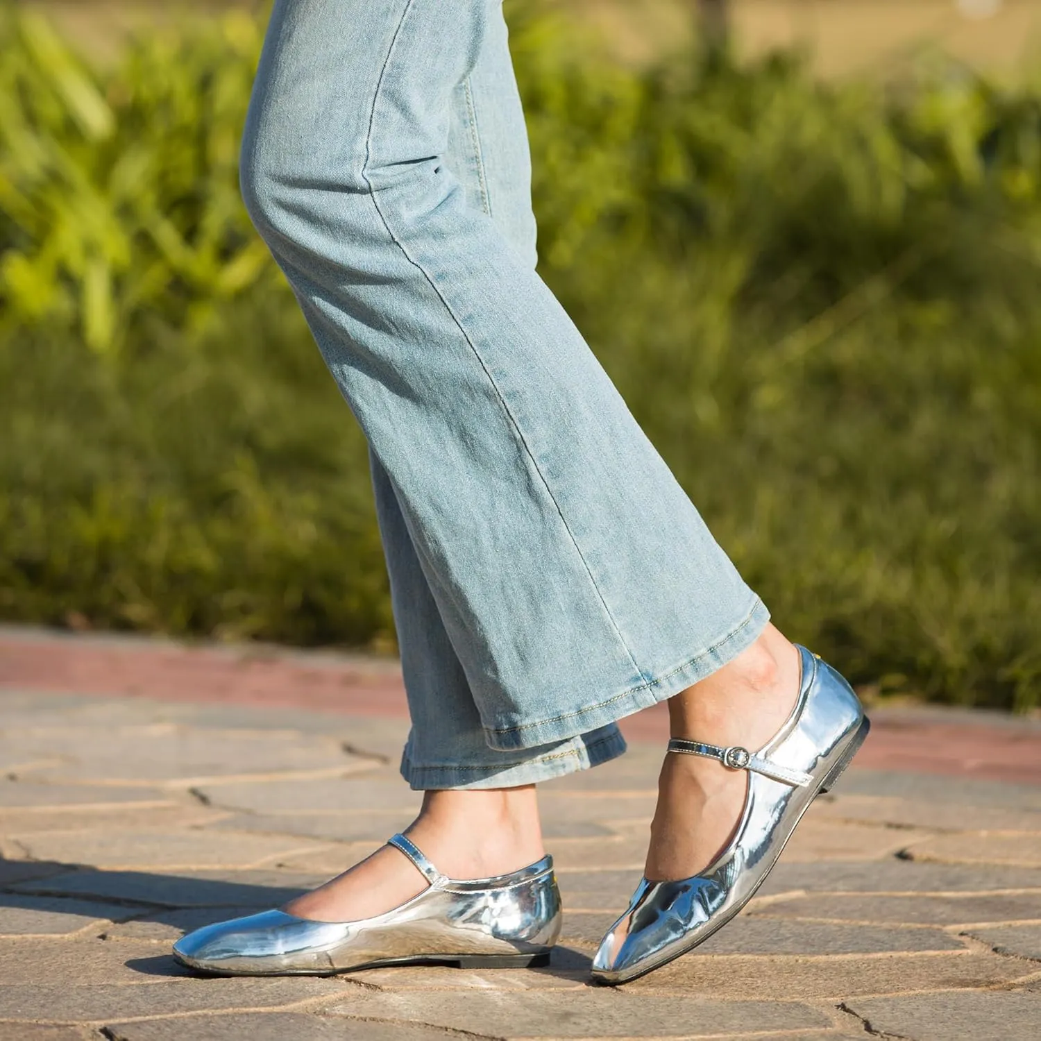 Black,Silver Ballet Flats for Women - Soft and Comfortable Mary Jane Shoes with Ankle Buckles for Work, Party, and Everyday Outfits