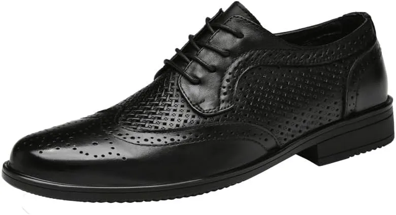 British Vintage Carved Brogue Shoes, Mens Genuine Leather Dress Shoes, Fashion Hollowout Breathable Loafers Shoes, Men Lace-up Bean Shoes