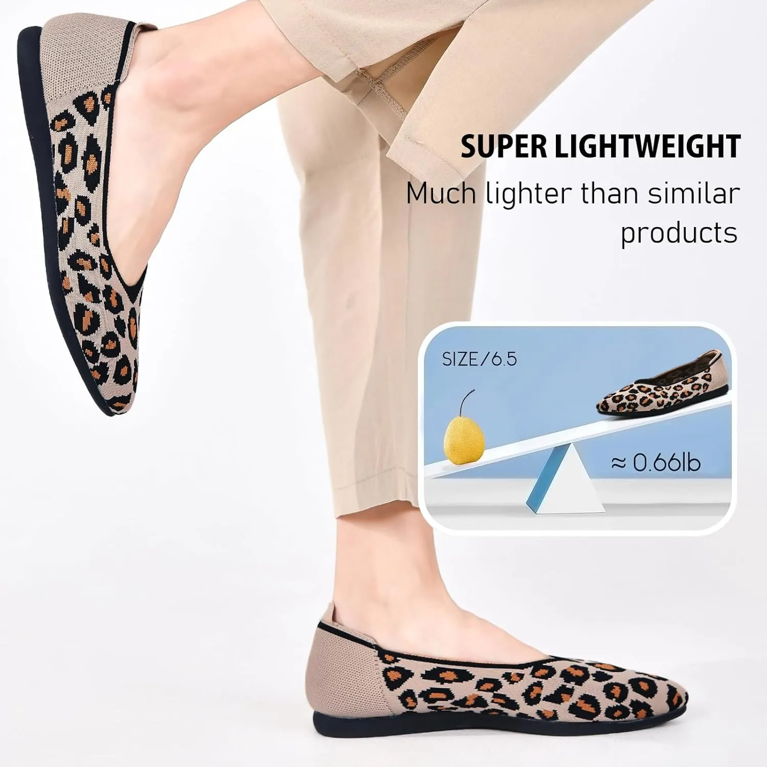 Buyrew Women's Flats Pointed Toe Ballet Shoes Knit Dress Shoes Low Wedge Slip On Arch Support Walking Office Business Flats