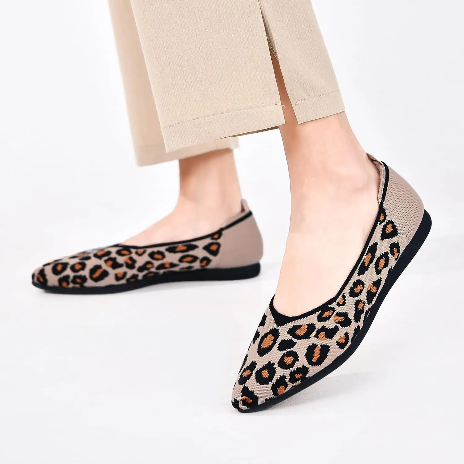 Buyrew Women's Flats Pointed Toe Ballet Shoes Knit Dress Shoes Low Wedge Slip On Arch Support Walking Office Business Flats