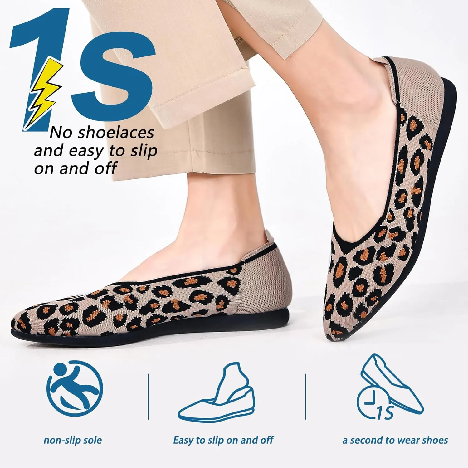 Buyrew Women's Flats Pointed Toe Ballet Shoes Knit Dress Shoes Low Wedge Slip On Arch Support Walking Office Business Flats