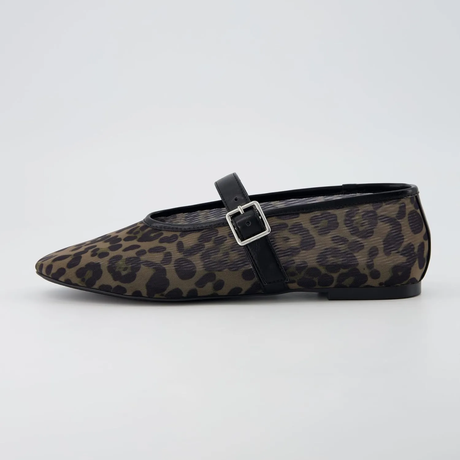 CUSHIONAIRE Moma Women's Leopard Print Mesh Mary Jane Flats  Buckle Strap, Memory Foam, Wide Widths Available