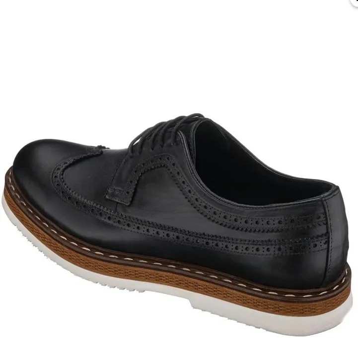 DALGALA Men's Black Leather Handmade Leightweight Oxford Shoes Lace up Brogue Shoes Mens Casual Shoes