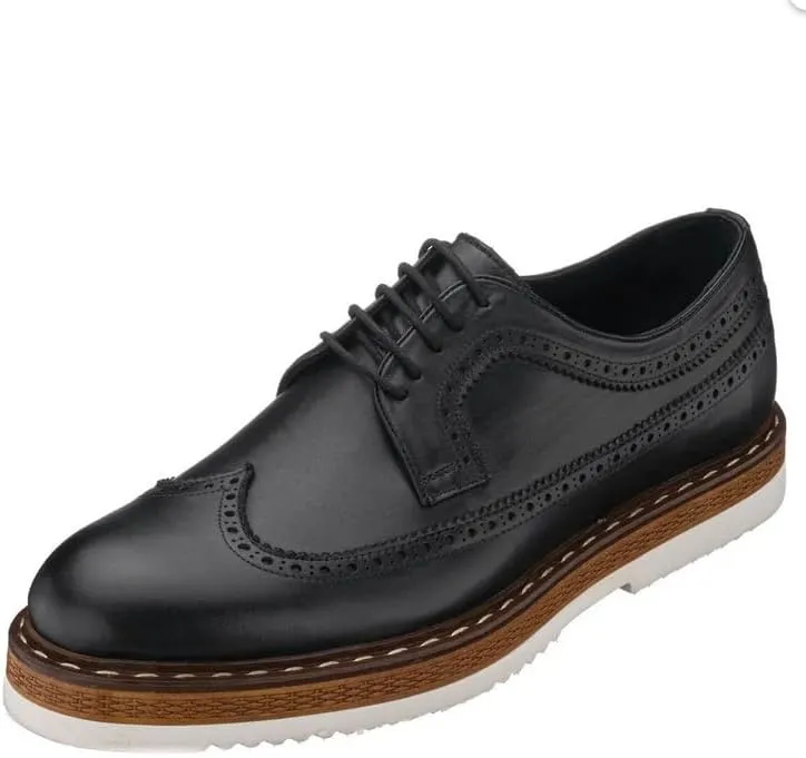 DALGALA Men's Black Leather Handmade Leightweight Oxford Shoes Lace up Brogue Shoes Mens Casual Shoes
