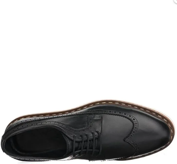 DALGALA Men's Black Leather Handmade Leightweight Oxford Shoes Lace up Brogue Shoes Mens Casual Shoes