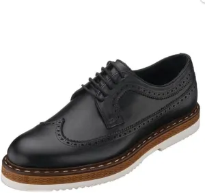DALGALA Men's Black Leather Handmade Leightweight Oxford Shoes Lace up Brogue Shoes Mens Casual Shoes