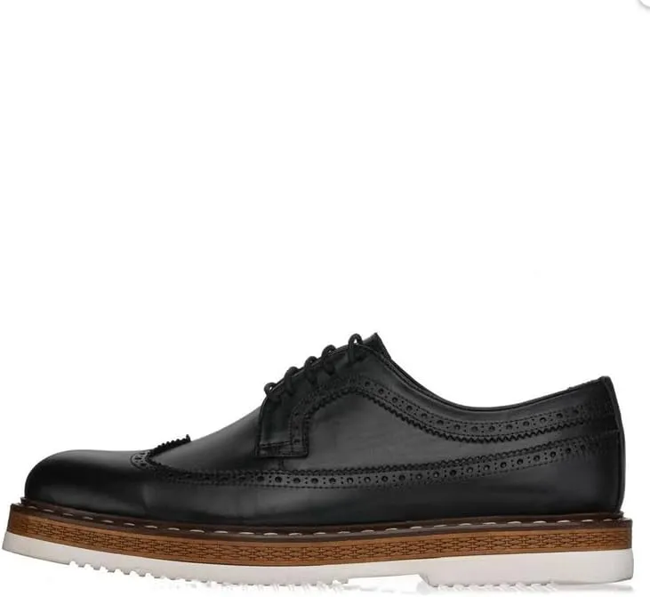DALGALA Men's Black Leather Handmade Leightweight Oxford Shoes Lace up Brogue Shoes Mens Casual Shoes