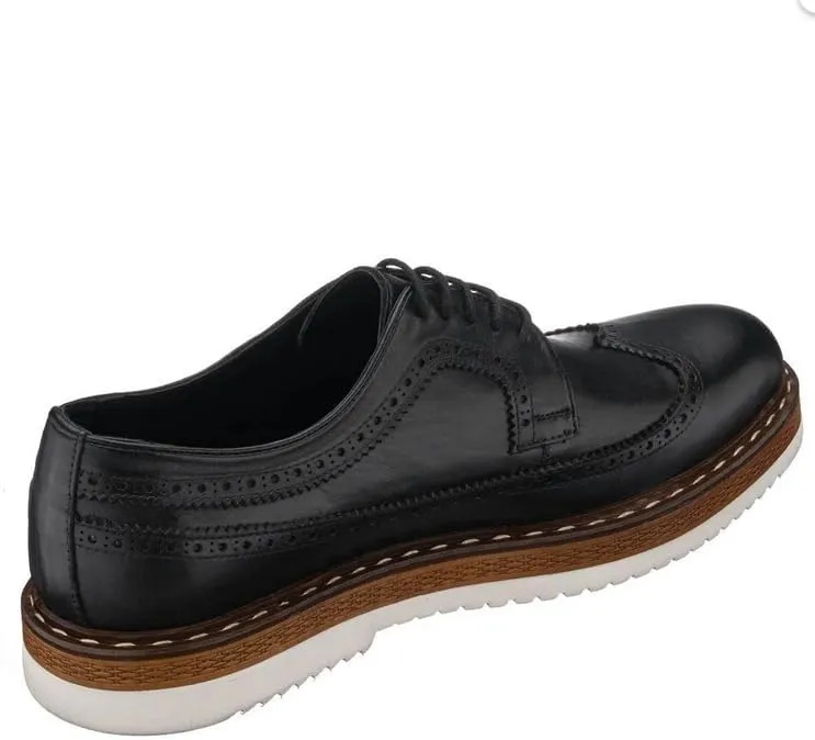 DALGALA Men's Black Leather Handmade Leightweight Oxford Shoes Lace up Brogue Shoes Mens Casual Shoes