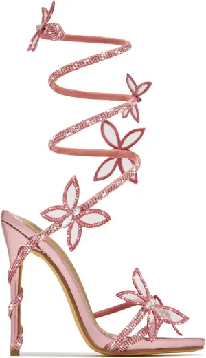 Fantasy Women's Diamante Butterfly Detail Wrap Around Strap Platform Stiletto Heel Sandal