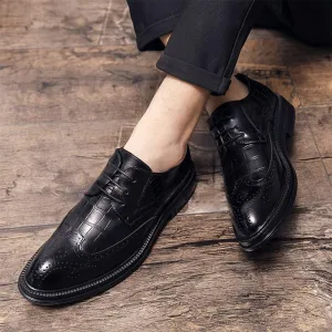 Fashionable Lace-up Brogue Shoes Mens Wear-Resistant Platform Oxford British Style Formal Wedding Prom