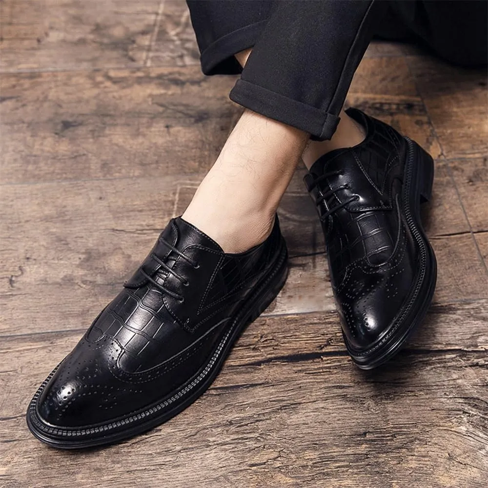 Fashionable Lace-up Brogue Shoes Mens Wear-Resistant Platform Oxford British Style Formal Wedding Prom