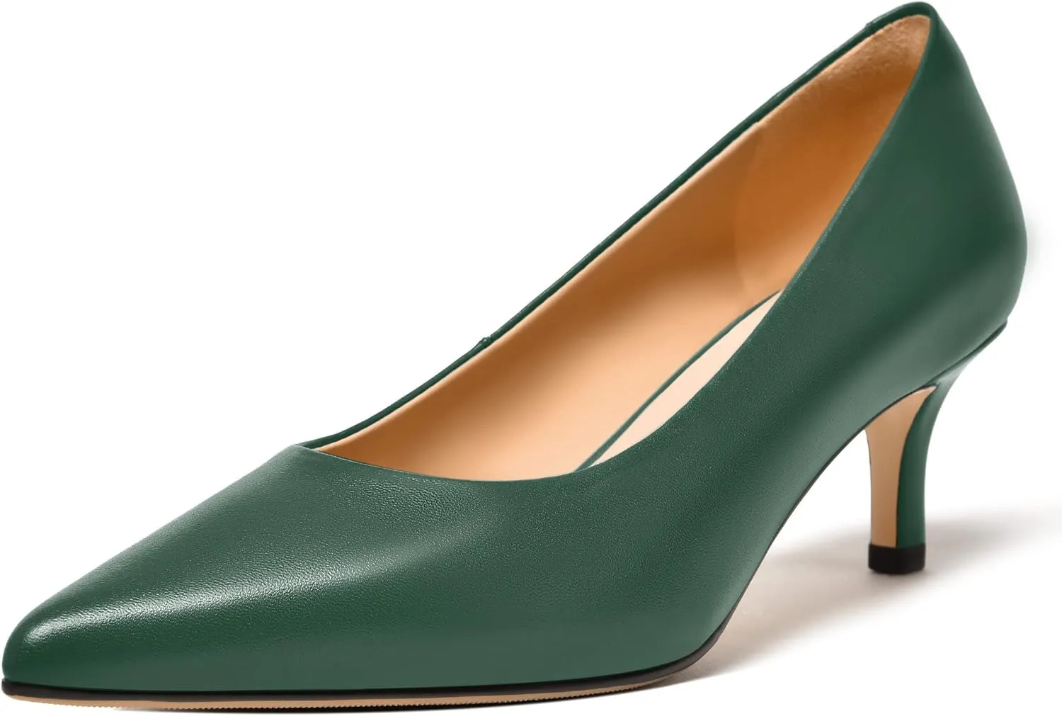 FEMSTEP Womens Work Pointed Toe Slip On Formal Leather Kitten Low Heel Pumps Shoes 2 Inch