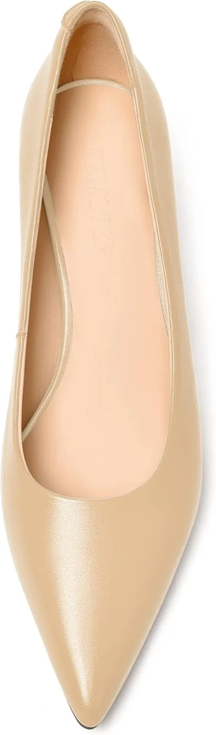 FEMSTEP Womens Work Pointed Toe Slip On Formal Leather Kitten Low Heel Pumps Shoes 2 Inch