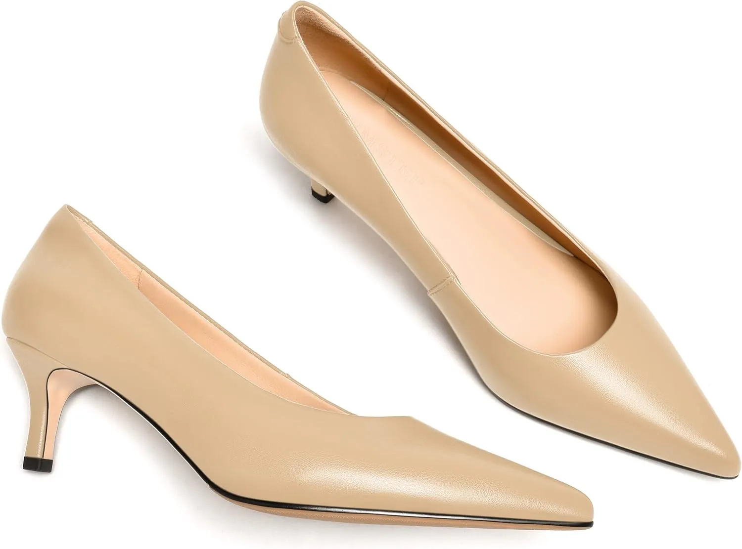 FEMSTEP Womens Work Pointed Toe Slip On Formal Leather Kitten Low Heel Pumps Shoes 2 Inch