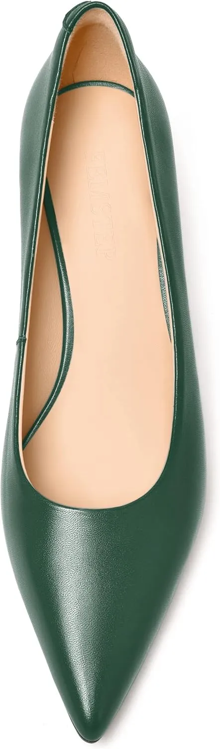 FEMSTEP Womens Work Pointed Toe Slip On Formal Leather Kitten Low Heel Pumps Shoes 2 Inch