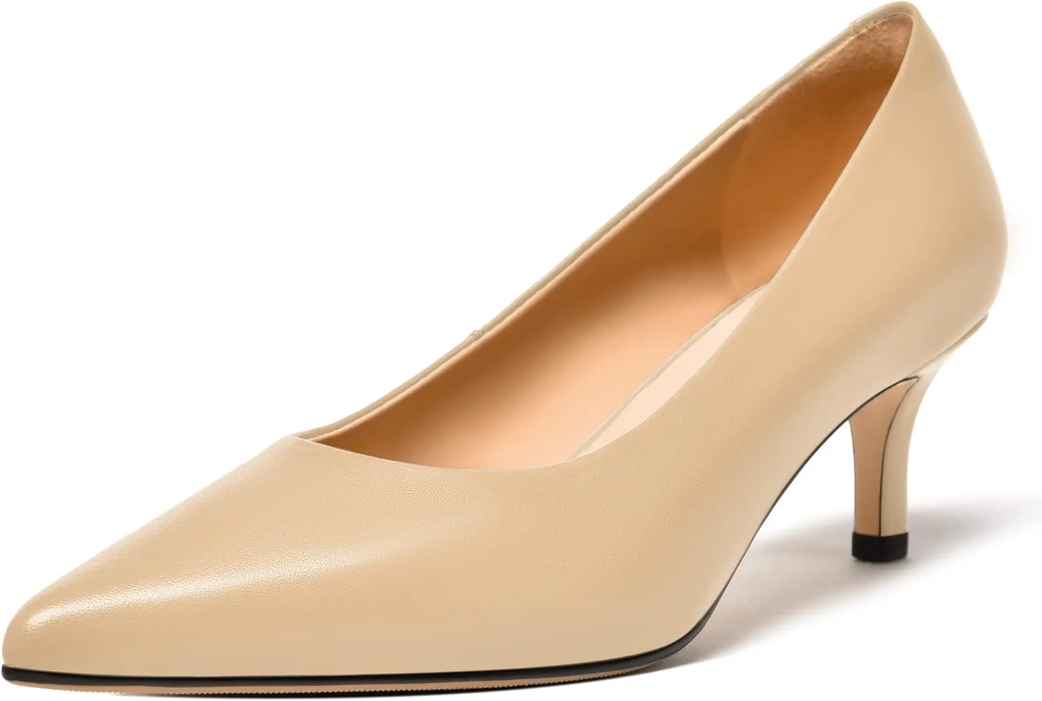 FEMSTEP Womens Work Pointed Toe Slip On Formal Leather Kitten Low Heel Pumps Shoes 2 Inch