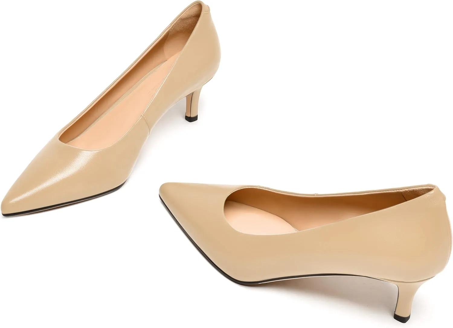 FEMSTEP Womens Work Pointed Toe Slip On Formal Leather Kitten Low Heel Pumps Shoes 2 Inch
