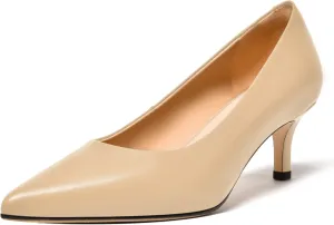FEMSTEP Womens Work Pointed Toe Slip On Formal Leather Kitten Low Heel Pumps Shoes 2 Inch