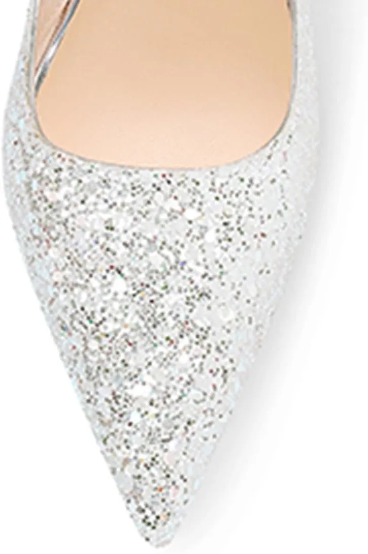 FSJ Women Shiny Glitter Closed Pointy Toe Pumps Sparkly High Heel Sexy Slip On Banquet Formal Event Dress Shoes Sizes 4-16 US