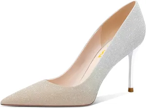 FSJ Women Shiny Glitter Closed Pointy Toe Pumps Sparkly High Heel Sexy Slip On Banquet Formal Event Dress Shoes Sizes 4-16 US