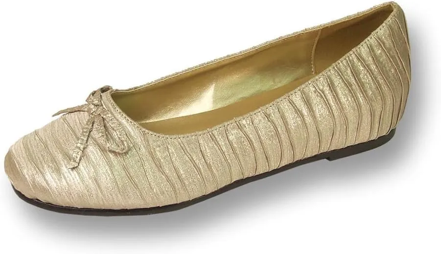 Fuzzy Lizzy (FT6012) Women Wide Width Casual Flats Skimmer Metallic with Glitter Everyday Shoes Gold 8