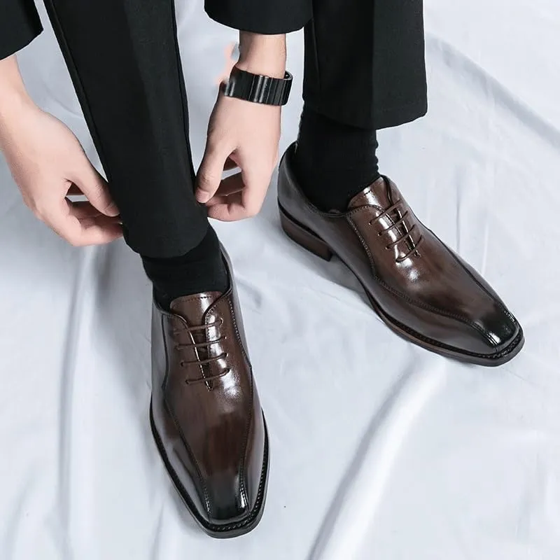 Gentleman Designer Men Formal Shoes Men's Business Dress Brogue Shoes Wedding Party Patent Leather Oxford Shoes Lace-up Pointed Toe Men Loafers