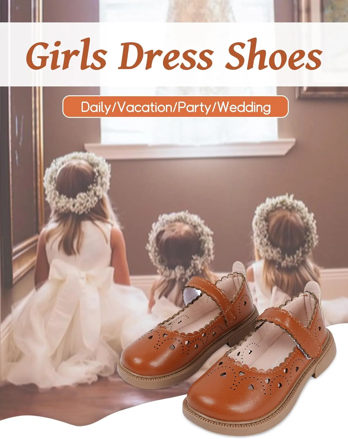 Happy Cherry Toddler Girl Hollow Mary Jane Dress Shoes Little Girl Ballet Flats School Uniform Shoes for Wedding Party