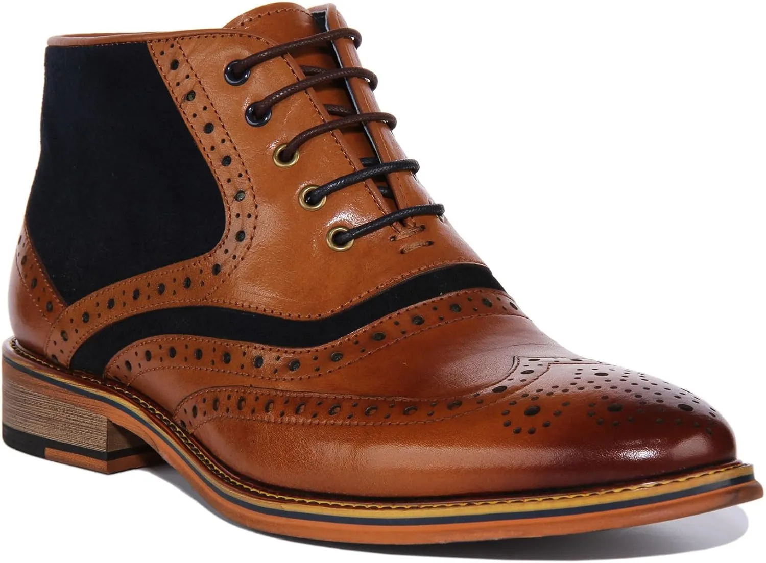 Hawkin A-Hi Suede Combo Brogue Wing T (Size 11, Brown Blue)
