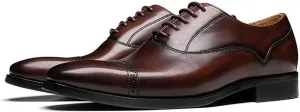 HOOENG Garb Oxford for Men Lace Up Cap Toe Foursquare Toe Cowhide Anti-Slip Slip Resistant Rubber Sole Party (Color : Coffee, Size : 10)