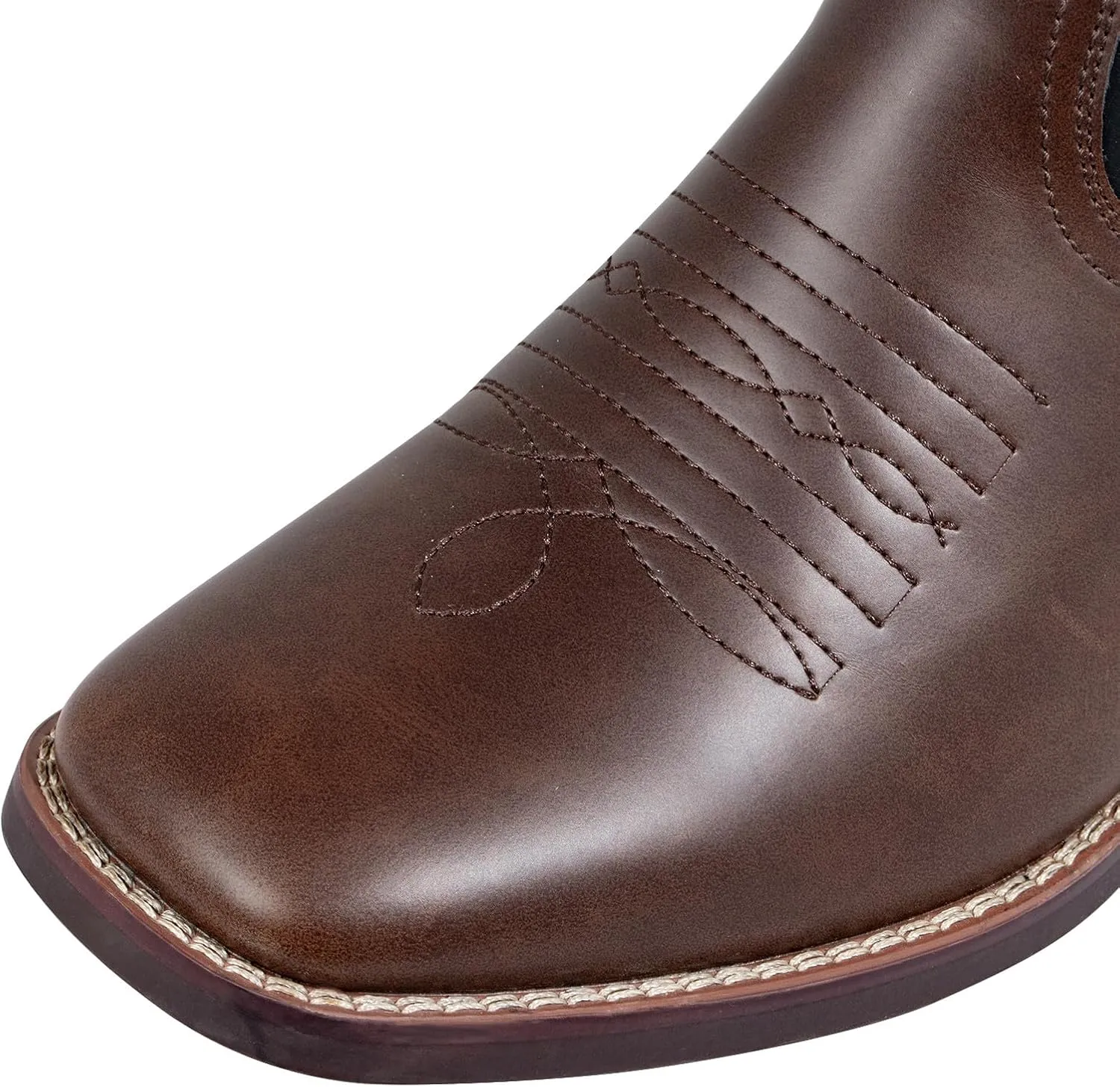 J's.o.l.e Western Mens Cowboy Boots Square Toe Wide Mid Calf Embroidered Pull On Retro Boot Brown