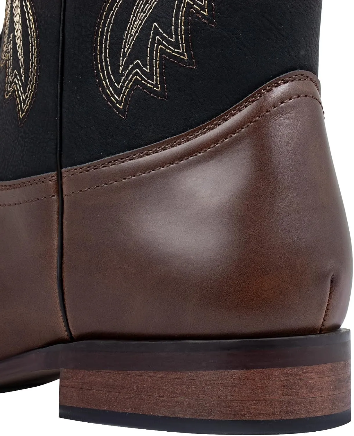 J's.o.l.e Western Mens Cowboy Boots Square Toe Wide Mid Calf Embroidered Pull On Retro Boot Brown