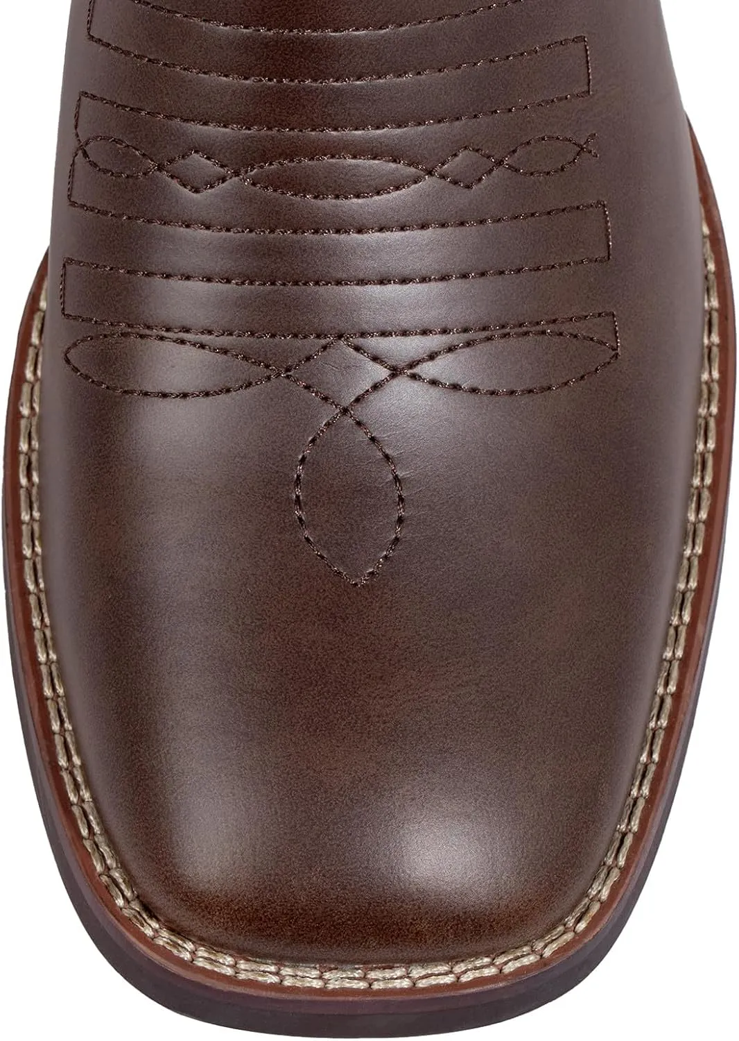 J's.o.l.e Western Mens Cowboy Boots Square Toe Wide Mid Calf Embroidered Pull On Retro Boot Brown