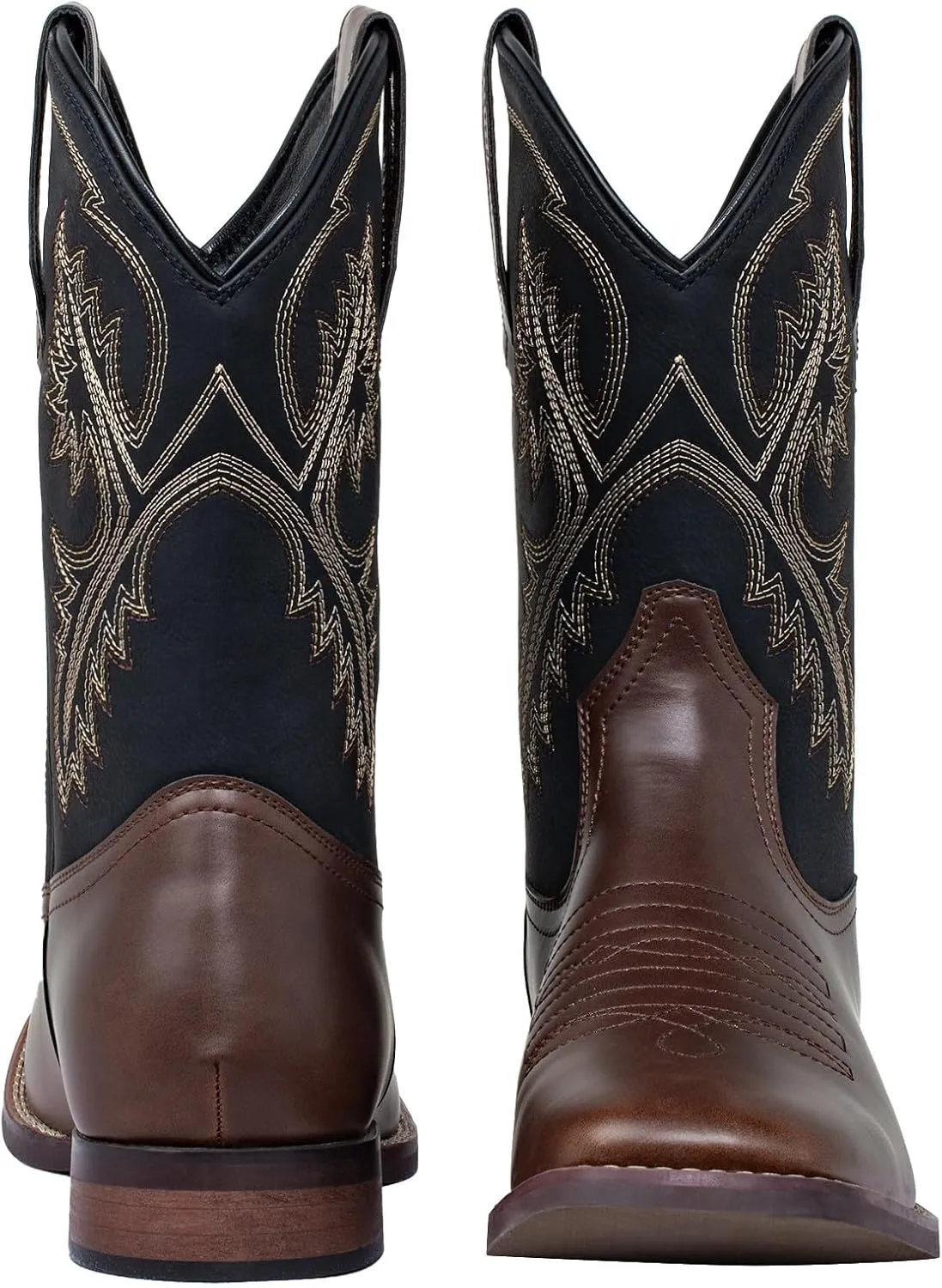 J's.o.l.e Western Mens Cowboy Boots Square Toe Wide Mid Calf Embroidered Pull On Retro Boot Brown