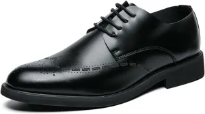 Leather Brogue Shoes for Men Dress Formal Business Man Casual Shoe Round Toe Slip-On Solid Handmade Dress Shoes for Men