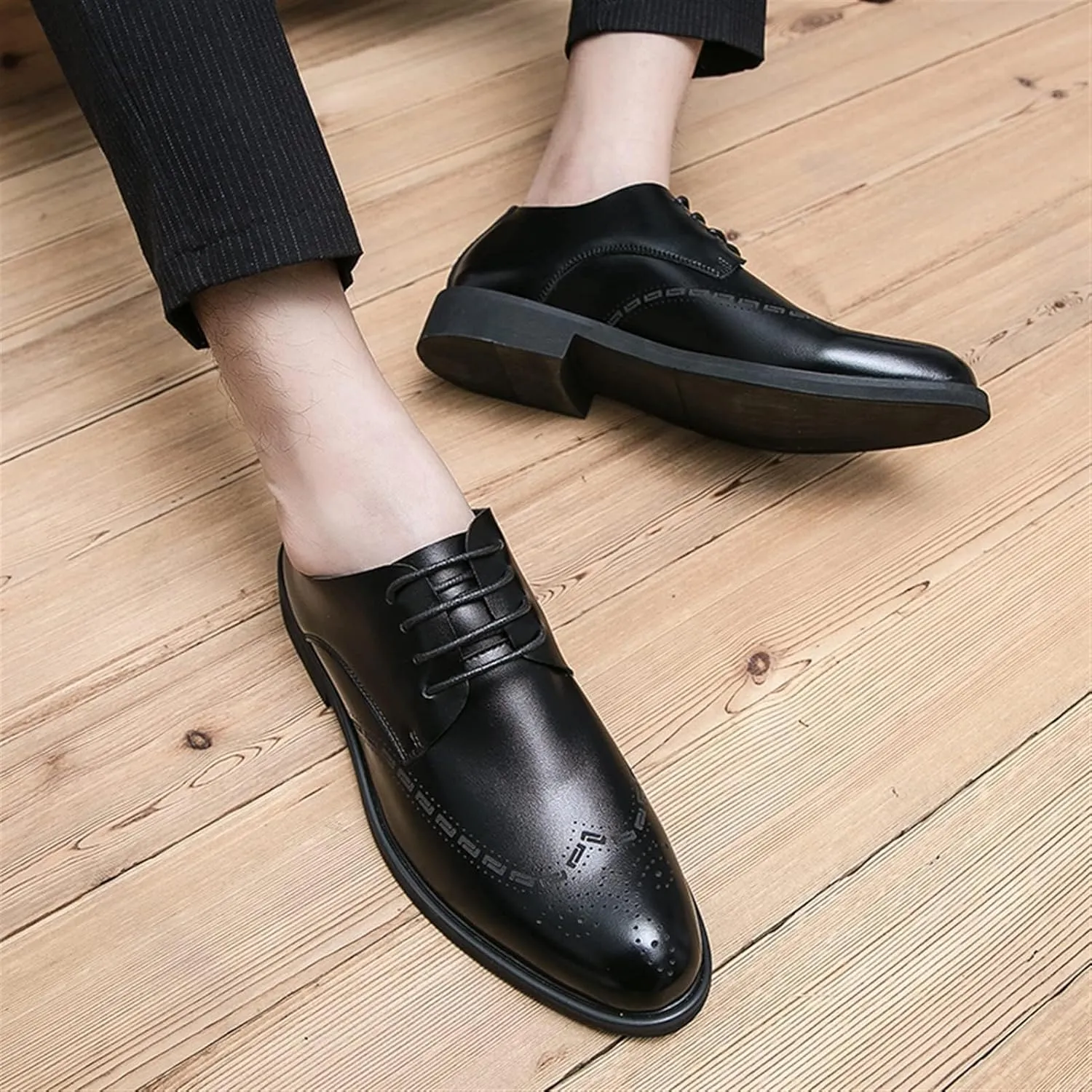 Leather Brogue Shoes for Men Dress Formal Business Man Casual Shoe Round Toe Slip-On Solid Handmade Dress Shoes for Men