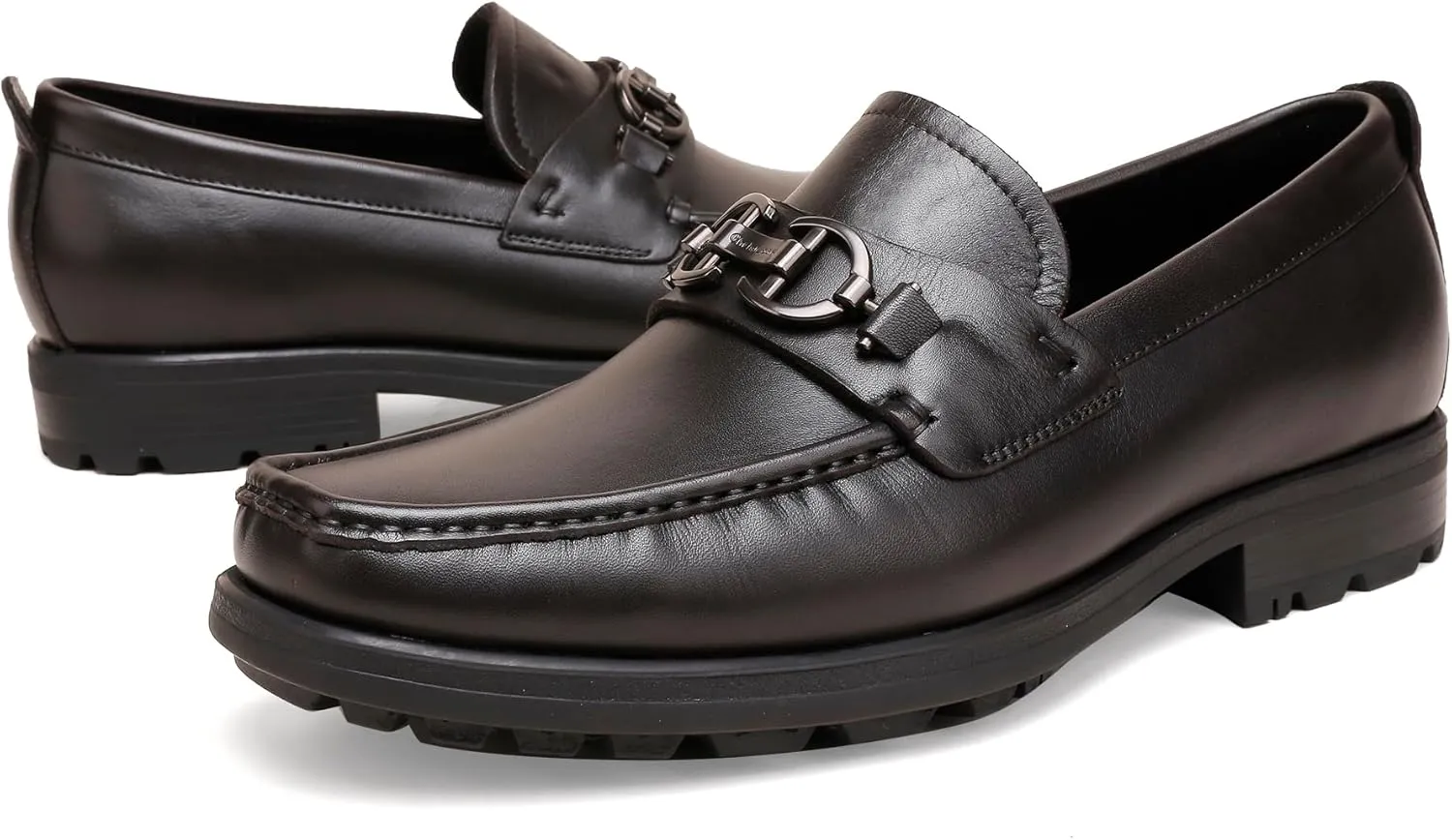 Leather Dress Loafers Shoes for Men, Casual Penny with Metal Buckle Slip On Driving Loafers