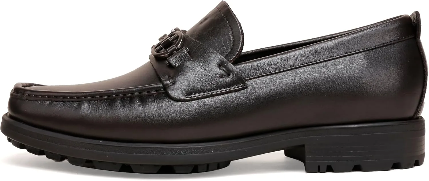 Leather Dress Loafers Shoes for Men, Casual Penny with Metal Buckle Slip On Driving Loafers
