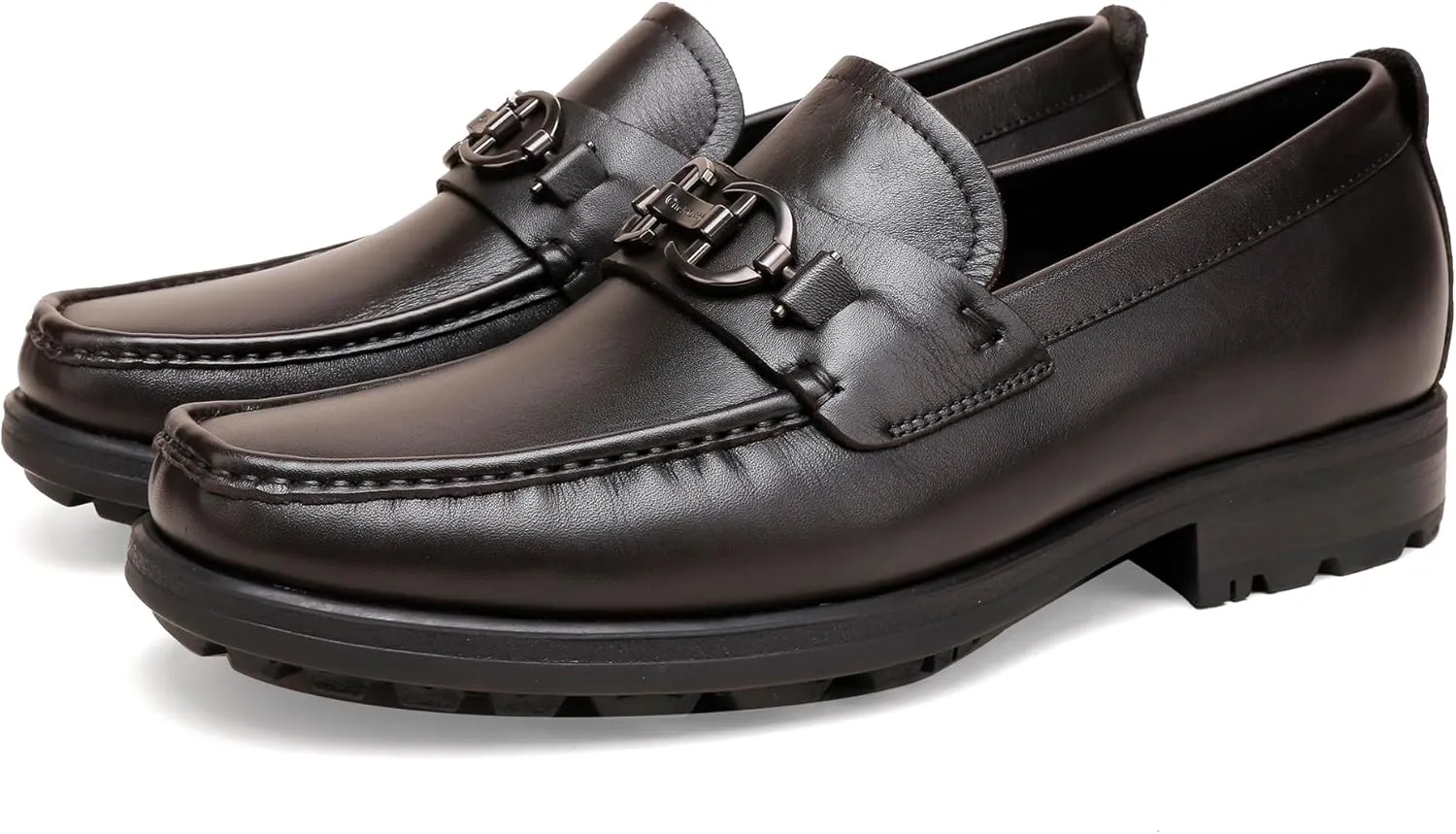 Leather Dress Loafers Shoes for Men, Casual Penny with Metal Buckle Slip On Driving Loafers