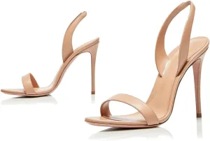 LEHOOR Women Slingback Stiletto Heels Dress Sandals Backless Strappy Heeled Sandal Round Open Toe Formal Sandals 4 Inch High Heel Elastic Ankle Strap Classy Evening Sandals for Wedding Party 4-11 M US